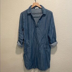 Relaxed Denim Button-Down Tunic Dress - Blue